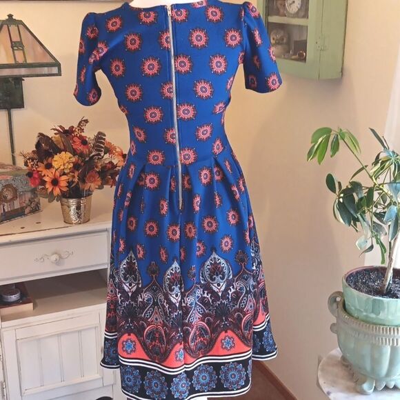 LuLaRoe Blue and Red Patterned Amelia Dress - Picture 5 of 11